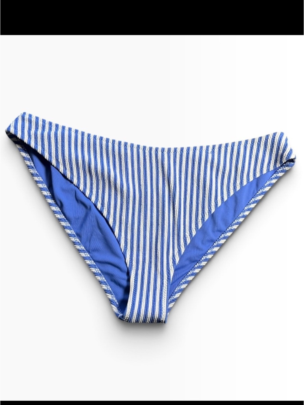 CABANA DEL SOL blue w white raised vertical stripe cheeky bikini bottom New